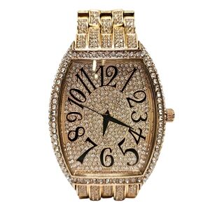 MISSFOX Men's Fully Iced Out White Stones Bling Luxury Rose Gold Wrist Watch